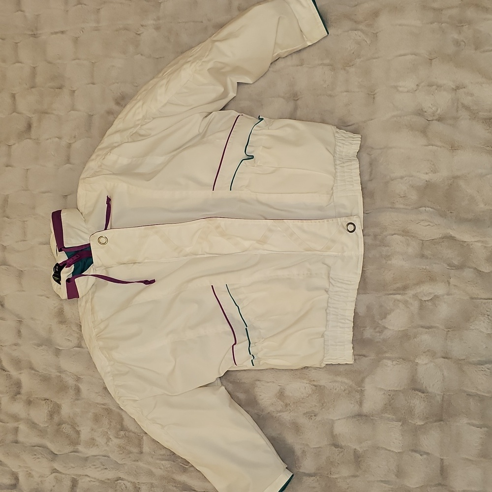 Vintage Izzi Ski Puffer Jacket Coat Womens M White Purple Teal 80s 90s Rare - Picture 2 of 13